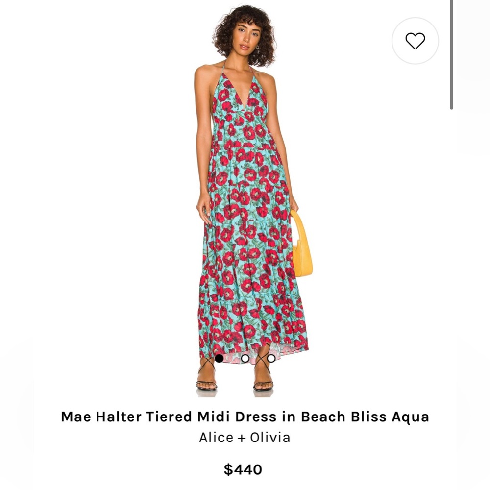 Alice & Olivia Mae Halter Tiered Midi Dress in Beach Bliss Aqua, size 2